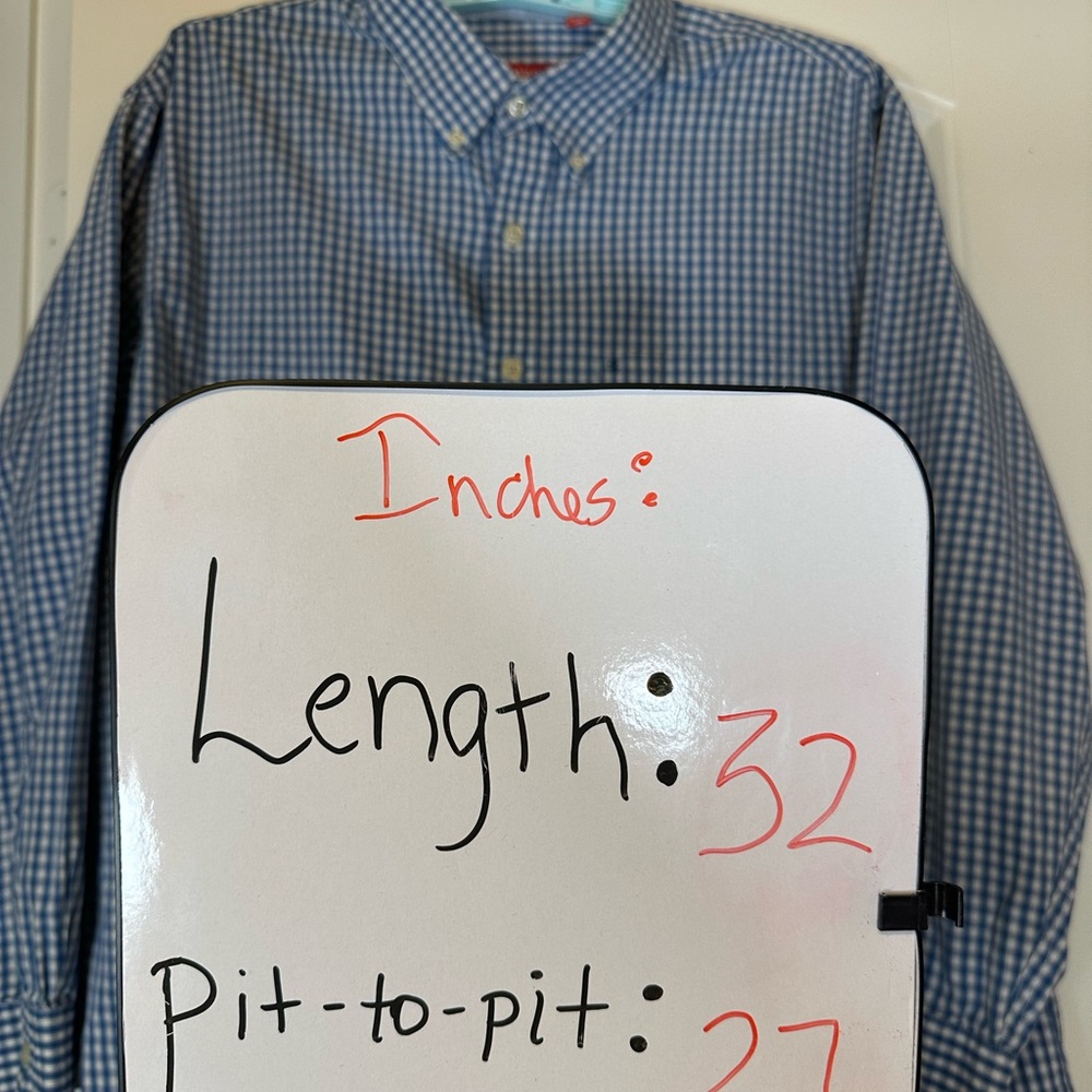 Izod Blue and White Checkered Men's Button Down, size 2XL - Picture 3 of 5
